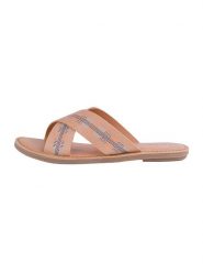 TOMS Skórzane klapki w kolorze jasnobrązowym ze wzorem rozmiar: 37,5. Brązowe klapki TOMS, bez wzorów, z nubiku, klasyczne, z otwartym noskiem, bez obcasa, bez zapięcia. Za 64.76 zł.