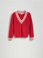 Bawełniany sweter - czerwony. Czerwone swetry Reserved, l, bez wzorów, z bawełny, bez ramiączek. Za 199.99 zł.