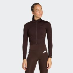 Bluza Workout Essentials Full-Zip Knit. Brązowe bluzy adidas, m, bez wzorów, z dzianiny, bez ramiączek, bez kaptura. Za 240.65 zł.