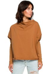 Karmelowa Oversizowa Bluza z Dekoltem Typu Woda. Brązowe bluzy MOE, l, bez wzorów, z bawełny, bez kaptura. Za 209.90 zł.