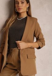 Ciemnobeżowa Marynarka Rhenona. Brązowe marynarki i żakiety Renee, l, bez wzorów, z koronki, eleganckie, bez ramiączek. W wyprzedaży za 111.99 zł.