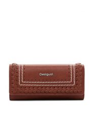 Desigual Duży Portfel Damski 25SAYP21 Brązowy. Brązowe portfele Desigual, bez wzorów, ze skóry. Za 159.99 zł.
