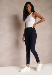Granatowe Legginsy z Długimi Nogawkami i Gumką w Talii z Bawełny Ayvia. Niebieskie legginsy Renee, bez wzorów, z bawełny, sportowe, długie. W wyprzedaży za 23.99 zł.
