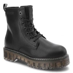 Glany damskie Big Star, cholewka ze skóry ekologicznej z wysoką cholewką i klasycznym sznurowaniem masywna podeszwa, KK274537,. Czarne botki BIG STAR, z aplikacjami, ze skóry ekologicznej, klasyczne, przed kolano, bez obcasa, na płaskiej podeszwie, bez zapięcia. Za 219.00 zł.