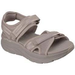Sandały damskie Skechers D'lux Walker Sandal bold City. Brązowe sandały Skechers, bez wzorów, z materiału, bez obcasa, bez zapięcia. Za 490.00 zł.