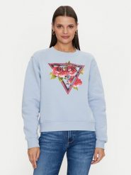 Guess Bluza W4YQ26 K9Z21 Błękitny Regular Fit. Niebieskie bluzy Guess, xs, z aplikacjami, z bawełny, bez kaptura. Za 379.99 zł.