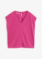 T-shirt z piki z wiskozy. Czerwone t-shirty bonprix, bez wzorów, z wiskozy, eleganckie, bez kołnierzyka, bez ramiączek. Za 32.99 zł.
