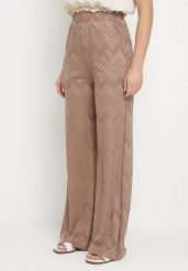Jasnobrązowe Szerokie Spodnie z Wiskozą i Wysokim Stanem Abriela. Brązowe jeansy Born2be, bez wzorów, z jeansu, eleganckie, z podwyższonym stanem. Za 139.99 zł.
