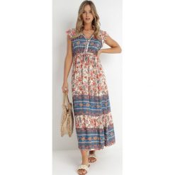 Beżowa Sukienka z Wiskozy Tiyana. Brązowe sukienki Born2be, l, z aplikacjami, z wiskozy, boho, bez kołnierzyka, bez ramiączek, maxi. W wyprzedaży za 77.99 zł.