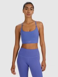 4F Biustonosz treningowy z niskim wsparciem - granatowy S. Niebieskie biustonosze sportowe 4f, bez wzorów, z elastanu, na fitness i siłownię. Za 119.99 zł.