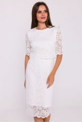 Elegancka ołówkowa dwuczęściowa sukienka koronkowa ecru. Sukienki Stylove, xxl, bez wzorów, z koronki, eleganckie, bez kołnierzyka, bez ramiączek, ołówkowe. Za 449.00 zł.