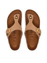 Birkenstock Japonki Gizeh Big Buckle LENB 1024007 Beżowy. Brązowe japonki Birkenstock, bez wzorów, z nubiku. Za 486.99 zł.