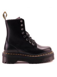 Dr. Martens Skórzane botki w kolorze czarnym rozmiar: 38. Czarne botki Dr Martens, bez wzorów, ze skóry, z okrągłym noskiem, bez obcasa, na platformie, bez zapięcia. Za 783.23 zł.
