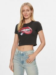 Tommy Jeans T-Shirt Lips DW0DW17373 Czarny Slim Fit. Czarne t-shirty Tommy Jeans, l, bez wzorów, z bawełny, bez kołnierzyka, bez ramiączek. Za 239.99 zł.