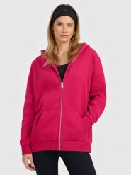 4F Bluza dresowa rozpinana z kapturem damska - różowa S. Czerwone bluzy 4f, s, bez wzorów, z dresówki, z kapturem, trekkingowe. Za 169.99 zł.