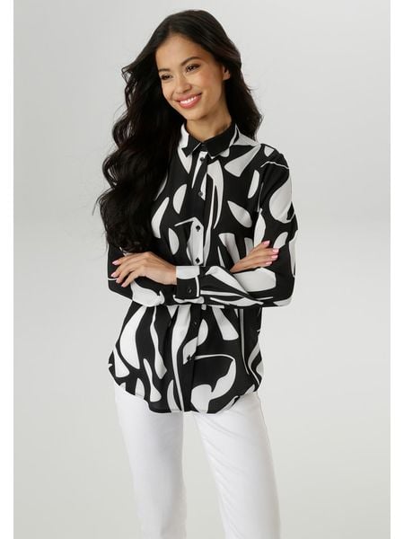 Aniston Bluzka w kolorze czarno-białym rozmiar: 46. Czarne bluzki Aniston, bez wzorów, bez kołnierzyka, bez ramiączek. Za 86.99 zł.