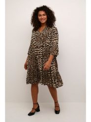 KAFFE curve Sukienka w kolorze jasnobrązowo-czarnym rozmiar: 48. Brązowe sukienki KAFFE curve, bez wzorów, z wiskozy, bez kołnierzyka, bez ramiączek, midi. Za 113.99 zł.