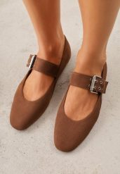 Jasnobrązowe Balerinki Vices w Stylu Mary Jane ze Skórzaną Wkładką Rilaneia. Brązowe baleriny Renee, bez wzorów, z jeansu, klasyczne, bez obcasa, bez zapięcia. Za 69.99 zł.