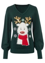 Sweter bożonarodzeniowy. Zielone swetry bonprix, bez wzorów, bez ramiączek. Za 159.99 zł.
