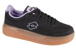 Buty damskie sportowe na platformie Lotto ISKAR PF RB. Czarne buty treningowe Lotto, bez wzorów, z gumy, bez zapięcia, trekkingowe. Za 109.99 zł.
