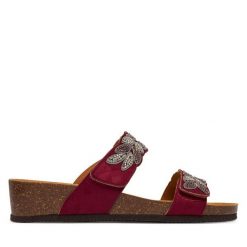 Klapki Scholl. Czerwone klapki Scholl, bez wzorów, bez obcasa, bez zapięcia. Za 354.99 zł.