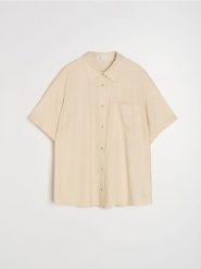 Koszula z domieszką lnu - beżowy. Brązowe koszule Sinsay, xl, bez wzorów, bez kołnierzyka, bez ramiączek. Za 49.99 zł.