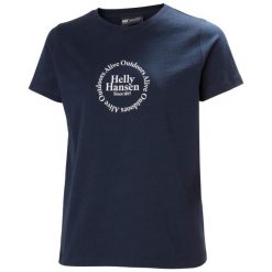 Koszulka damska Helly Hansen Core Graphic 2.0. Niebieskie t-shirty sportowe Helly Hansen, bez wzorów, z bawełny, bez ramiączek. W wyprzedaży za 138.75 zł.