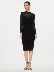 Nissa Sukienka koktajlowa RS14476 Czarny Slim Fit. Czarne sukienki Nissa, bez wzorów, z syntetyku, wizytowe, bez kołnierzyka, bez ramiączek. Za 929.99 zł.
