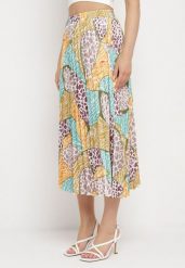 Żółto-Niebieska Spódnica Plisowana Midi z Satynowego Materiału Revipa. Żółte spódnice Born2be, l, bez wzorów, z materiału, midi. Za 129.99 zł.