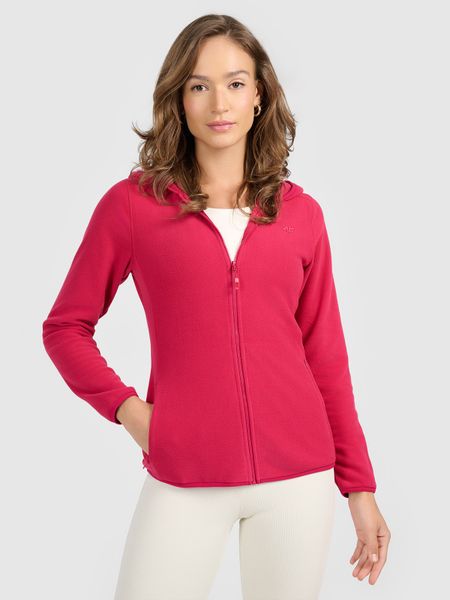 4F Polar slim z kapturem damski - różowy L. Czerwone bluzy z polaru 4f, l, bez wzorów, z materiału, na fitness i siłownię. Za 149.99 zł.