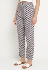 Fioletowe Spodnie z Bawełny z Gumką w Talii i Kieszeniami w Geometryczny Wzór Lisadelia. Fioletowe jeansy Born2be, bez wzorów, z bawełny, eleganckie. Za 49.99 zł.