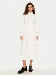 KARL LAGERFELD Sukienka koszulowa A1W13018 Biały Regular Fit. Białe sukienki KARL LAGERFELD, bez wzorów, z bawełny, bez kołnierzyka, bez ramiączek, koszulowe. Za 759.99 zł.