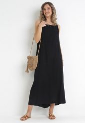 Czarna Sukienka Atanmochi. Czarne sukienki Born2be, l, bez wzorów, z bawełny, bez kołnierzyka, bez ramiączek, maxi, oversize. W wyprzedaży za 111.99 zł.