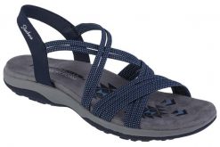 Sandały damskie, Skechers Reggae Slim - Turn It Up. Niebieskie sandały Skechers, bez wzorów, z materiału, sportowe, bez obcasa, bez zapięcia. Za 249.99 zł.