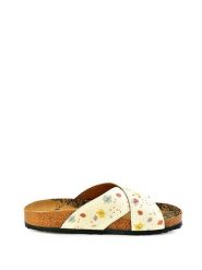 Calceo Klapki w kolorze kremowym ze wzorem rozmiar: 41. Brązowe klapki Calceo, bez wzorów, z materiału, klasyczne, z otwartym noskiem, bez obcasa, bez zapięcia. Za 114.17 zł.