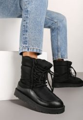 Czarne Śniegowce z Regulowanym Sznurowaniem Vortilda. Czarne śniegowce Born2be, bez wzorów, bez zapięcia. Za 79.99 zł.