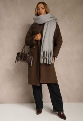 Szary Szalik Ozdobiony Frędzlami Owedela. Szare szaliki i kominy Renee, bez wzorów, z jeansu, street. Za 39.99 zł.