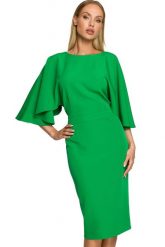 Sukienka elegancka ołówkowa z szerokimi rękawami zielona z pelerynką. Zielone sukienki Sukienki.shop, na komunię, l, bez wzorów, eleganckie, bez kołnierzyka, bez ramiączek, ołówkowe. Za 289.00 zł.