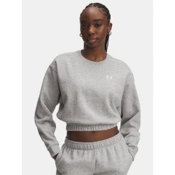 Bluza Damska Under Armour Sportowa Krótka UA Rival Fleece Piped Crew. Szare bluzy bez kaptura Under Armour, bez wzorów, bez kaptura, na fitness i siłownię. Za 249.99 zł.