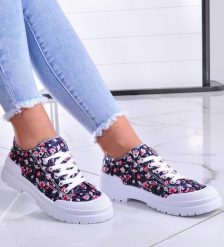 Wiązane trampki w kwiaty Navy /A7-3 11049 T498/ 38. Niebieskie trampki NoName, bez wzorów, bez zapięcia. Za 99.90 zł.