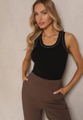 Czarno-Beżowy Dzianinowy Top z Wiskozą i Modalem Sanaliena. Czarne topy Renee, m, bez wzorów, z dzianiny, bez kołnierzyka, bez ramiączek. W wyprzedaży za 75.99 zł.