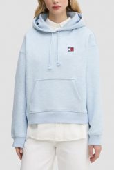 TOMMY JEANS Błękitna damska bluza. Niebieskie bluzy Tommy Jeans, s, bez wzorów, z jeansu, bez ramiączek, z kapturem. W wyprzedaży za 360.99 zł.