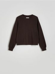 Bluza z dodatkiem modalu - ciemnobrązowy. Brązowe bluzy Reserved, l, bez wzorów, z dzianiny, bez ramiączek, bez kaptura. W wyprzedaży za 69.99 zł.