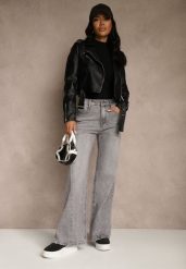 Szare Szerokie Jeansy z Bawełny High Waist Ozdobione Przetarciami Orryna. Szare jeansy Renee, l, bez wzorów, z bawełny, z podwyższonym stanem. Za 129.99 zł.