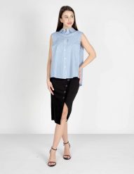 Pinko Koszula "Attutire" | 1V10LW Y7ND | Zeppole Camicia | Kobieta | Biały, Niebieski. Białe koszule Pinko, bez wzorów, z bawełny, bez kołnierzyka, bez ramiączek. W wyprzedaży za 99.00 zł.