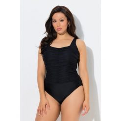 Damskie Strój kąpielowy drapowanie miękkie miseczki regulowane ramiączka. Czarne stroje jednoczęściowe Ulla Popken, bez wzorów, z elastanu, sportowe. Za 239.99 zł.