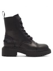 Badura Trzewiki 70307 Czarny. Czarne botki Badura, bez wzorów, ze skóry, bez obcasa, na płaskiej podeszwie, bez zapięcia. Za 309.99 zł.