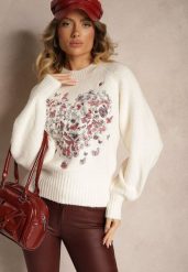 Jasnobeżowy Sweter z Bawełną i Wzorem w Motyle Galedi. Brązowe swetry Renee, m, bez wzorów, z bawełny, casualowe, bez ramiączek. W wyprzedaży za 135.99 zł.
