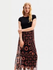 Desigual Sukienka letnia Galiana 24SWVK65 Czarny Regular Fit. Czarne sukienki Desigual, s, bez wzorów, z syntetyku, bez kołnierzyka, bez ramiączek. Za 219.99 zł.