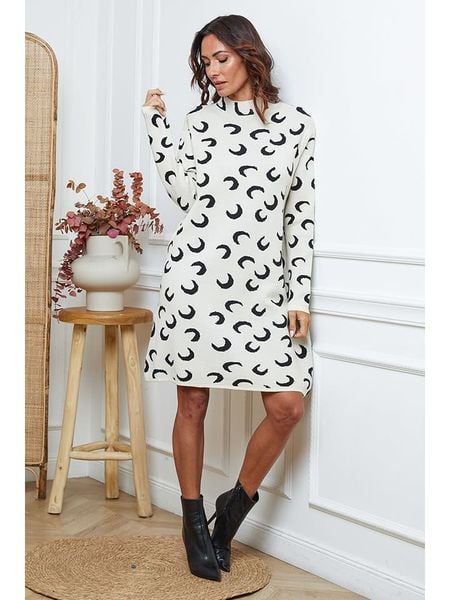 So Cachemire Sukienka dzianinowa "Muggio" w kolorze czarno-beżowym rozmiar: M. Brązowe sukienki So Cachemire, m, bez wzorów, z dzianiny, bez kołnierzyka, bez ramiączek, midi. Za 193.24 zł.